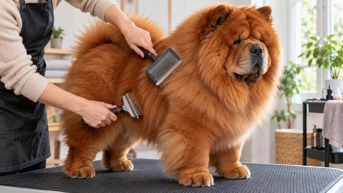 Chow Chow yavru köpek — tüy bakımı ve fırçalama