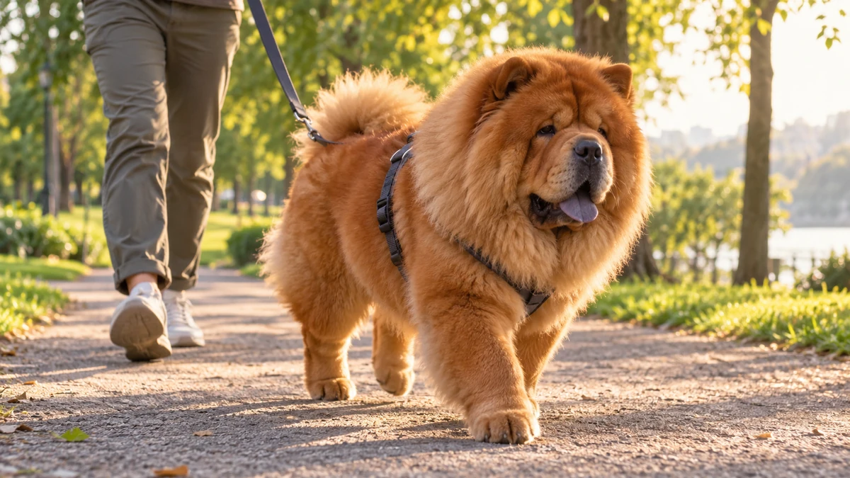 Chow Chow köpek — parkta yürüyüş ve egzersiz